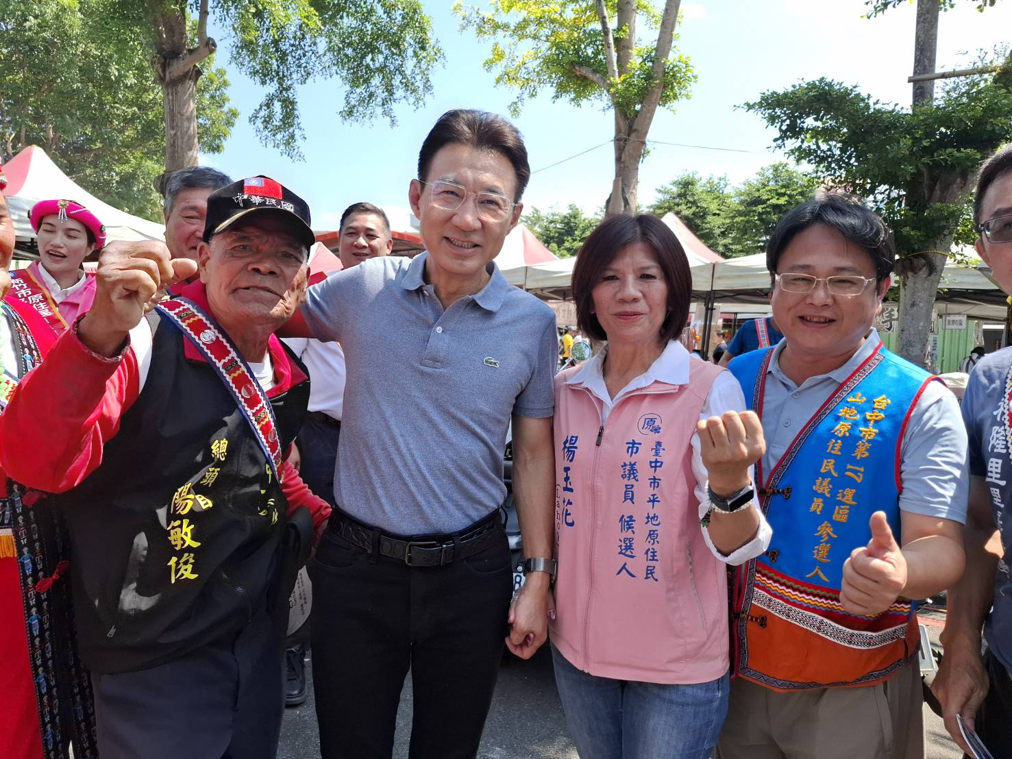 圖說：江啟臣副院長、黃仁委員、臺中市總頭目陽敏俊祝賀候選人心想事成、高票當選。