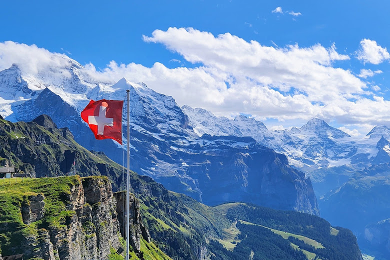swiss alps flag scenic view