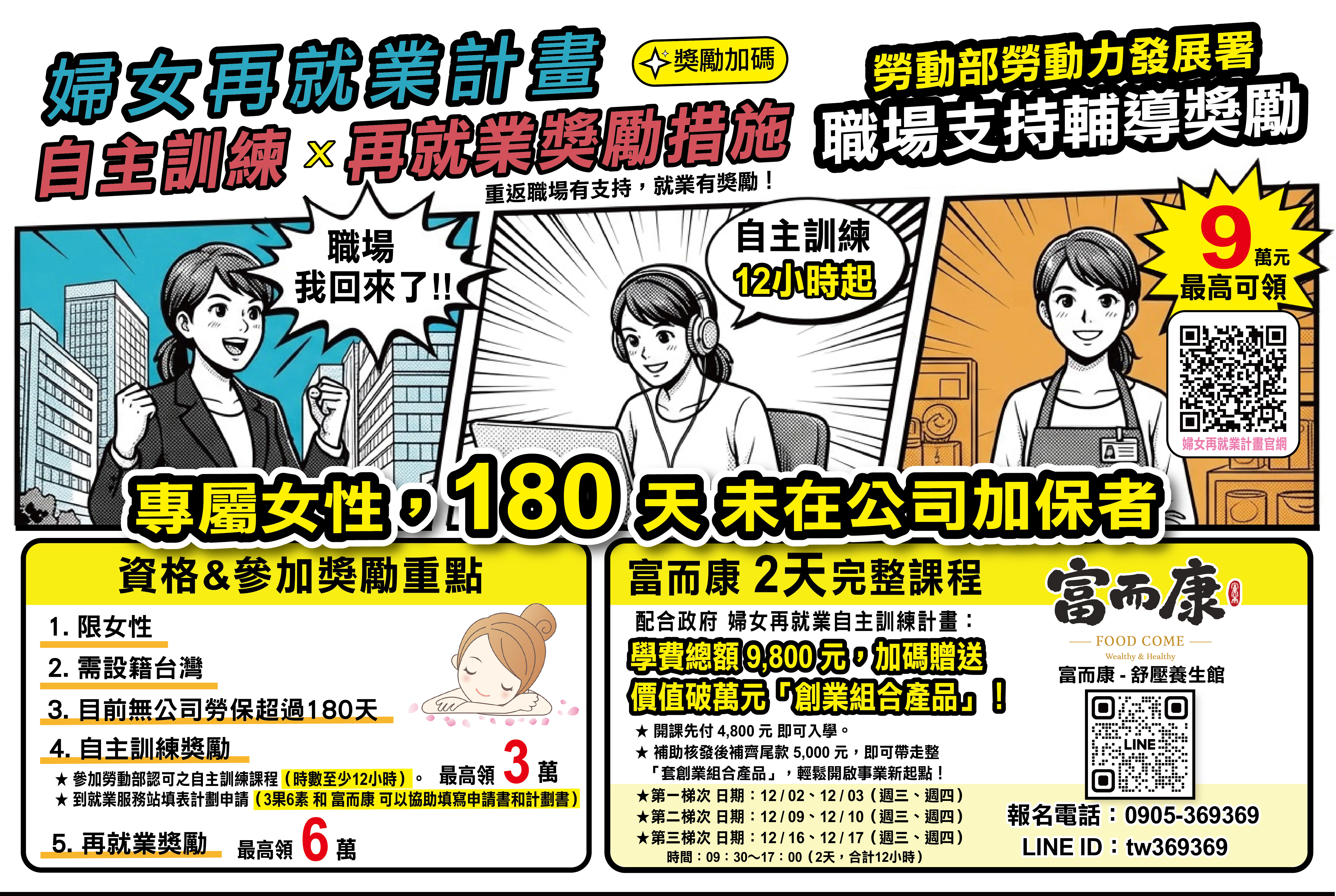 圖文:3果6素攜手富而康 推動婦女再就業培訓 符合資格最高可申請9萬元補助。